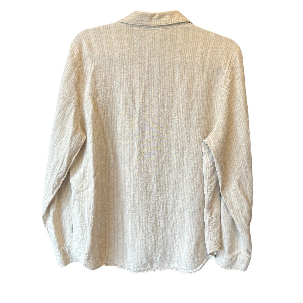 Orvis button up blouse L Linen blend Beige striped Long sleeve shirt Womens top - Picture 3 of 7